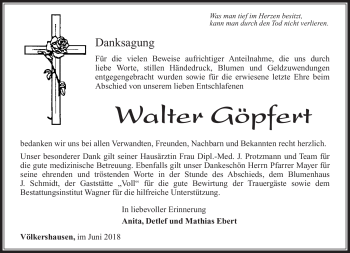 Traueranzeige von Walter Göpfert von Südthüringer Presse
