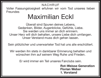 Traueranzeige von Maximilian Eckl von Frankenpost