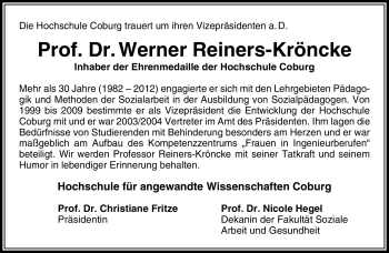 Traueranzeige von Werner Reiners-Kröncke von Neue Presse Coburg