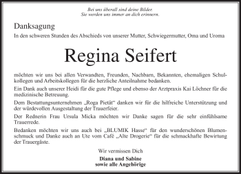 Traueranzeige von Regina Seifert von Südthüringer Presse