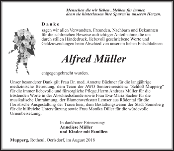 Traueranzeige von Alfred Müller von Südthüringer Presse