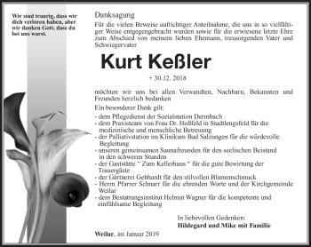 Traueranzeige von Kurt Keßler von Südthüringer Presse