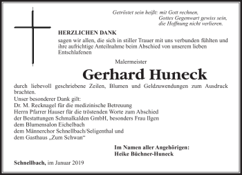 Traueranzeige von Gerhard Huneck von Südthüringer Presse