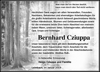 Traueranzeige von Bernhard Cziupp von Südthüringer Presse
