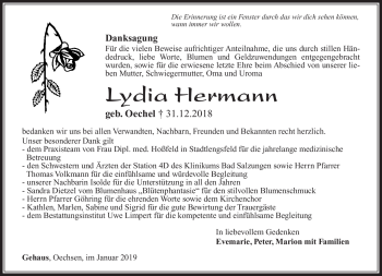 Traueranzeige von Lydia Hermann von Südthüringer Presse