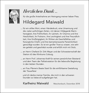 Traueranzeige von Hildegard Maiwald von Neue Presse Coburg
