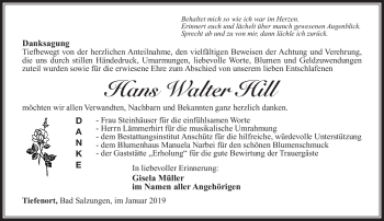 Traueranzeige von Hans Walter Hill von Südthüringer Presse