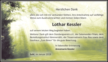 Traueranzeige von Lothar Kessel von Südthüringer Presse
