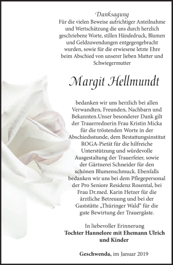 Traueranzeige von Margit Hellmundt von Südthüringer Presse