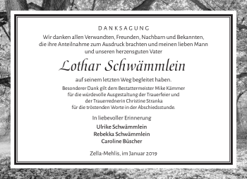 Traueranzeige von Lothar Schwämmlein von Südthüringer Presse