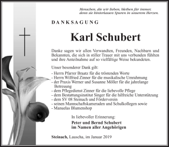 Traueranzeige von Karl Schubert von Südthüringer Presse