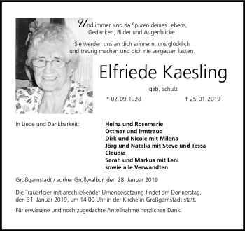 Traueranzeige von Elfriede Kaesling von Neue Presse Coburg