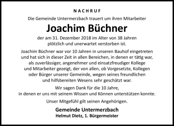 Traueranzeige von Joachim Büchner von Neue Presse Coburg