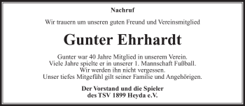 Traueranzeige von Gunter Ehrhardt von Südthüringer Presse