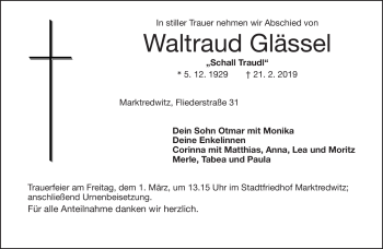 Traueranzeige von Waltraud Glässel von Frankenpost