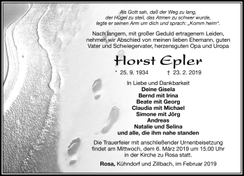 Traueranzeige von Horst Eppler von Südthüringer Presse