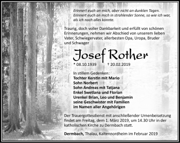 Traueranzeige von Josef Rother von Südthüringer Presse