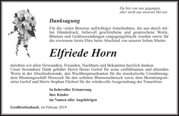 Traueranzeige von Elfriede Horn von Südthüringer Presse