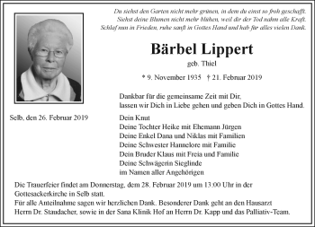 Traueranzeige von Bärbel Lippert von Frankenpost
