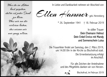 Traueranzeige von Ellen Hammer von Südthüringer Presse