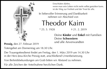 Traueranzeige von Theodor Kaim von Neue Presse Coburg