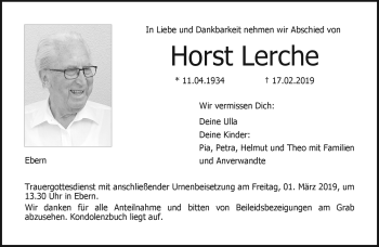 Traueranzeige von Horst Lerche von Neue Presse Coburg