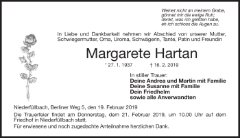 Traueranzeige von Margarete Hartan von Neue Presse Coburg