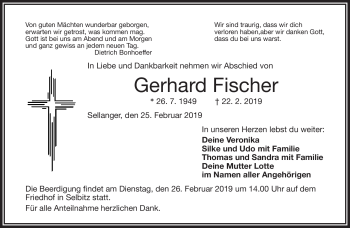Traueranzeige von Gerhard Fischer von Frankenpost