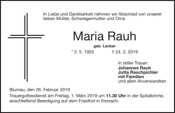 Traueranzeige von Maria Rauh von Neue Presse Coburg