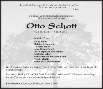Traueranzeige von Otto Schott von Südthüringer Presse