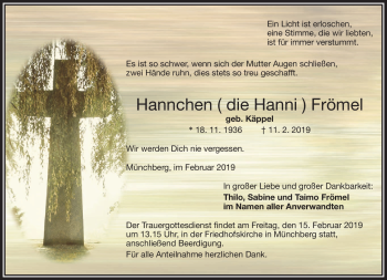 Traueranzeige von Hannchen Frömel von Frankenpost