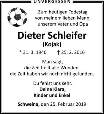 Traueranzeige von Dieter Schleifer von Südthüringer Presse