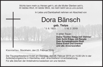 Traueranzeige von Dora Bänsch von Neue Presse Coburg