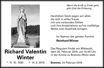 Traueranzeige von Richard Valentin Winter von Südthüringer Presse
