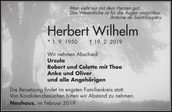 Traueranzeige von Herbert Wilhelm von Südthüringer Presse