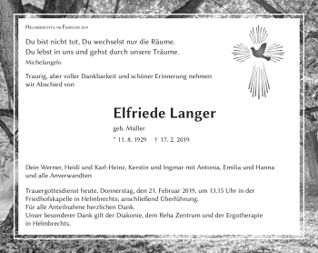 Traueranzeige von Elfriede Langer von Frankenpost