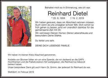 Traueranzeige von Reinhard Dietel von Frankenpost