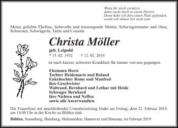 Traueranzeige von Christa Möller von Südthüringer Presse