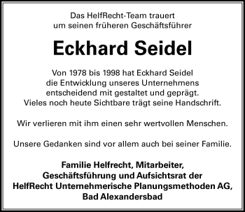 Traueranzeige von Eckhard Seidel von Frankenpost