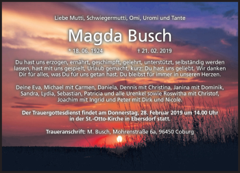 Traueranzeige von Magda Busch von Neue Presse Coburg