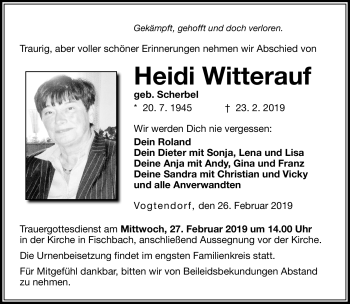 Traueranzeige von Heidi Witterauf von Neue Presse Coburg