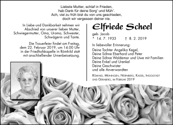 Traueranzeige von Elfriede Scheel von Südthüringer Presse