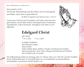 Traueranzeige von Edelgard Christ von Südthüringer Presse