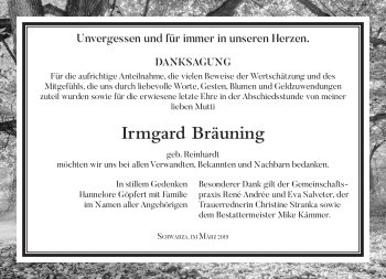 Traueranzeige von Irmgard Bräuning von Südthüringer Presse