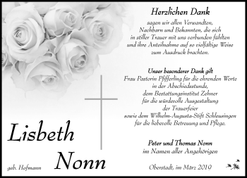 Traueranzeige von Lisbeth Nonn von Südthüringer Presse
