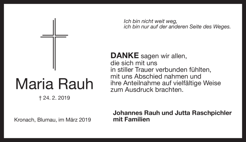  Traueranzeige für Maria Rauh vom 08.03.2019 aus Neue Presse Coburg