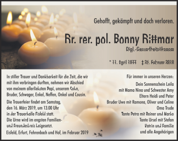 Traueranzeige von Ronny Dittmar von Südthüringer Presse