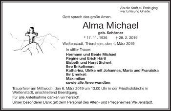Traueranzeige von Alma Michael von Frankenpost