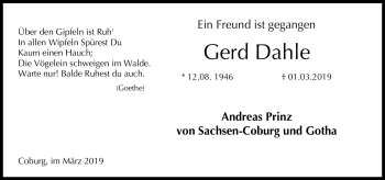 Traueranzeige von Gerd Dahle von Neue Presse Coburg