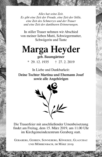 Traueranzeige von Marga Heyder von Südthüringer Presse
